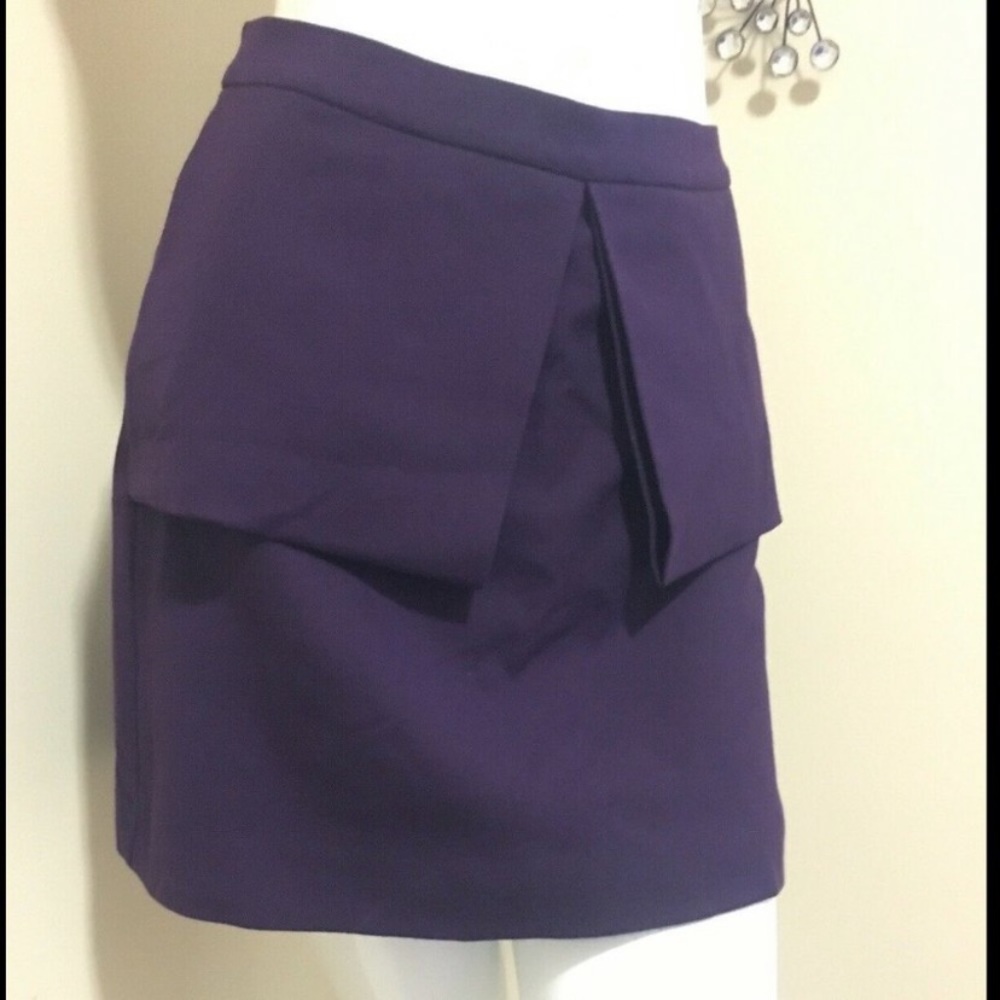 KATE SPADE SATURDAY PURPLE MINI SKIRT DEEP PLUM s Peplum flare Sz 0 texture NWT - Picture 10 of 16